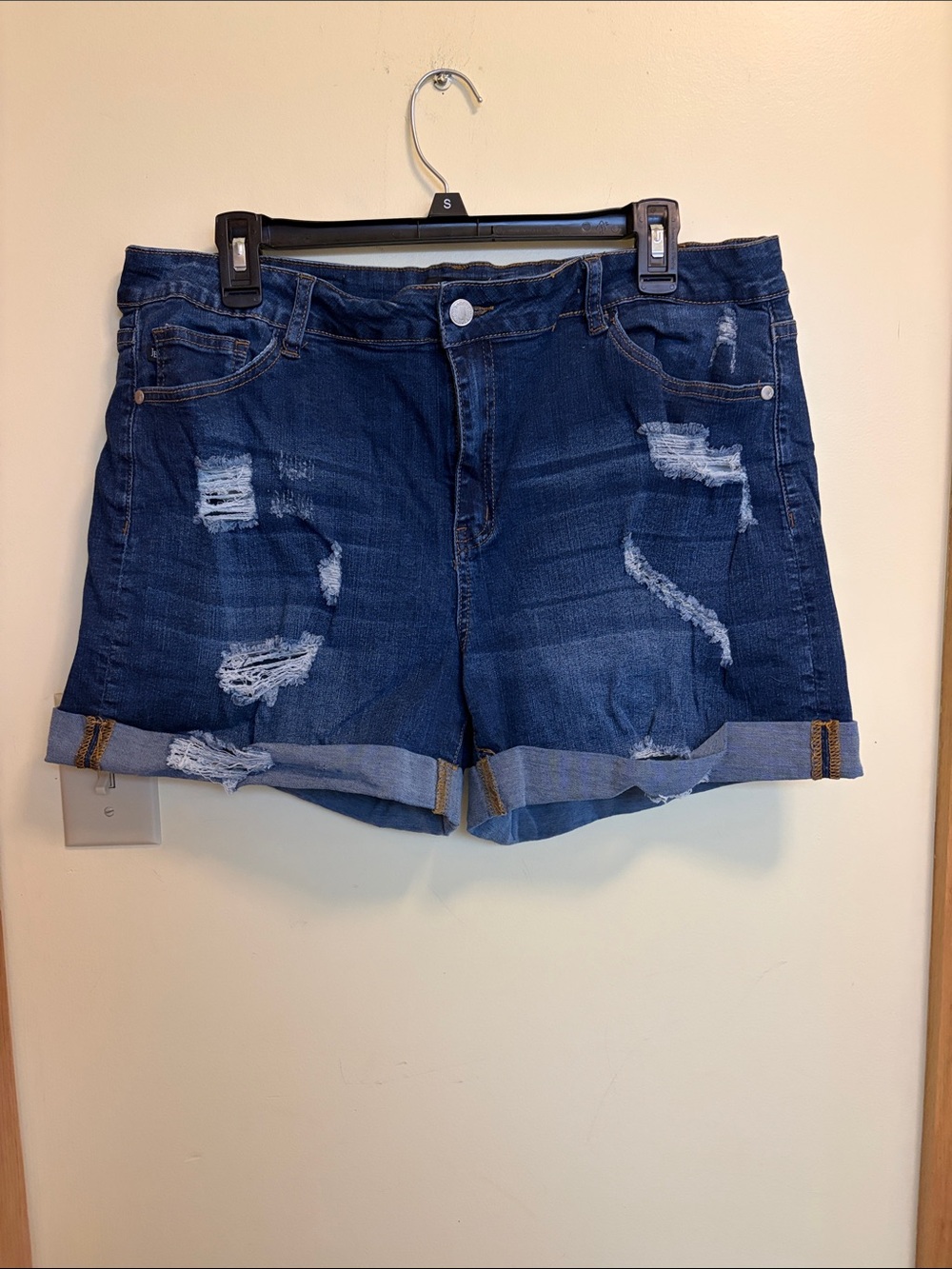 Judy Blue Dark Blue Distressed Rolled Hem Denim Shorts